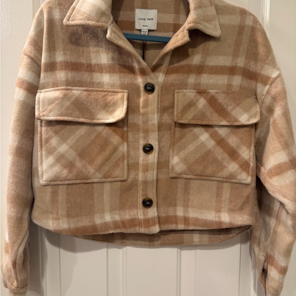 Plaid Utility Shacket Jacket - Beige Plaid - Picture 2 of 5